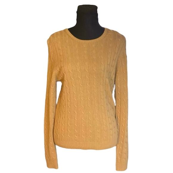 J. Crew Tan Cable Knit Crew Neck Wool Angora Cashmere Blend Sweater Size L - Picture 1 of 6